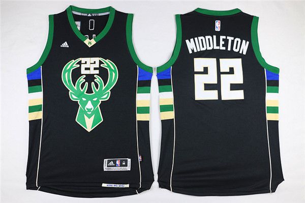 Men Milwaukee Bucks 22 Middleton Black Adidas NBA Jersey